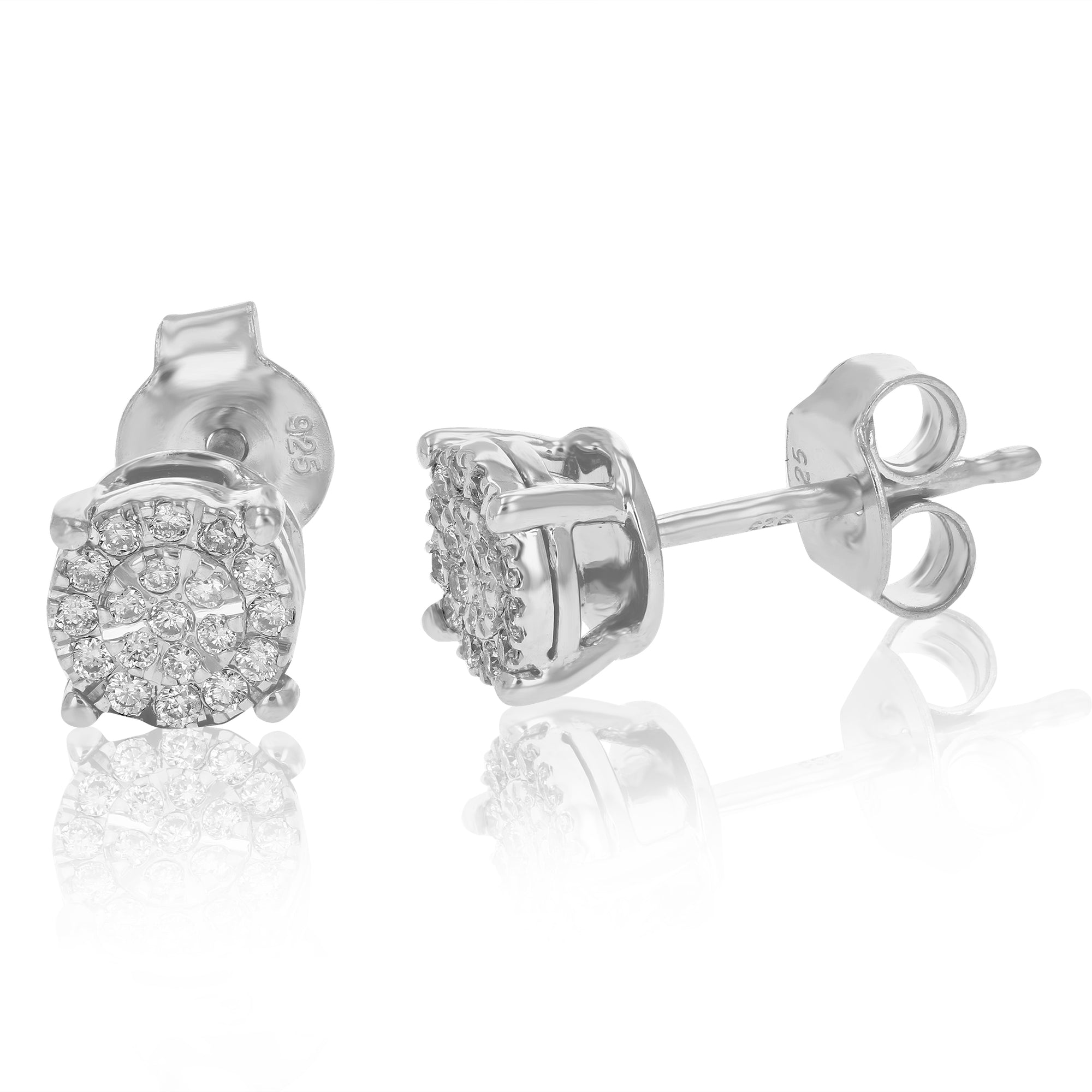 1/6 cttw Stud Earrings for Women, Round Lab Grown Diamond Stud Earrings in .925 Sterling Silver, Prong Setting