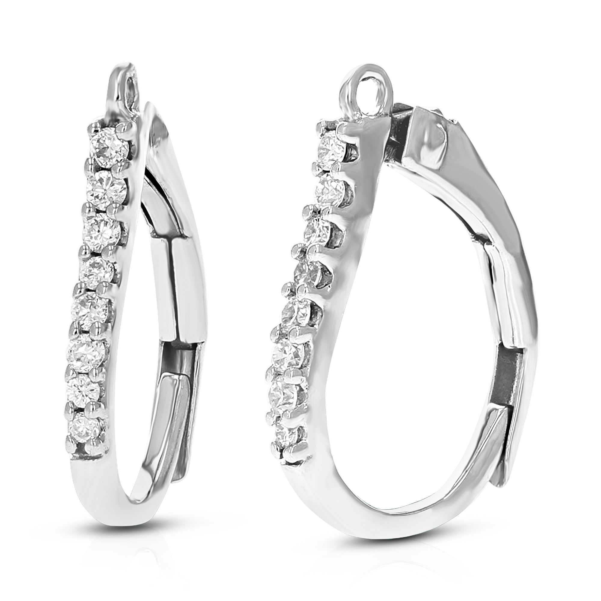 1/10 cttw Round Lab Grown Diamond Hoop Earrings .925 Sterling Silver Prong Set, 2/5 Inch