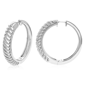 1/10 cttw Diamond Hoop Earrings for Women, Round Lab Grown Diamond Earrings in .925 Sterling Silver, Prong Setting, 1 1/2 Inch