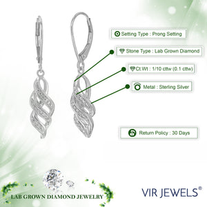 1/10 cttw Round Lab Grown Diamond Dangle Earrings .925 Sterling Silver Prong Set 1 1/2 Inch