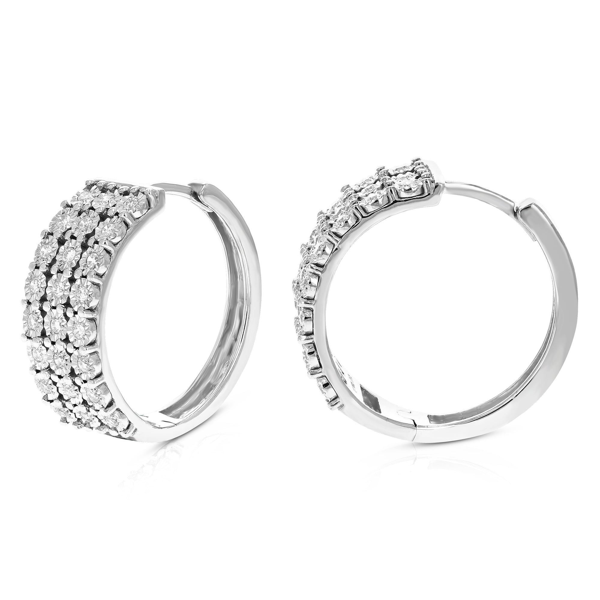 1/3 cttw Diamond Hoop Earrings for Women, Round Lab Grown Diamond Earrings in .925 Sterling Silver, Prong Setting, 2/3 Inch