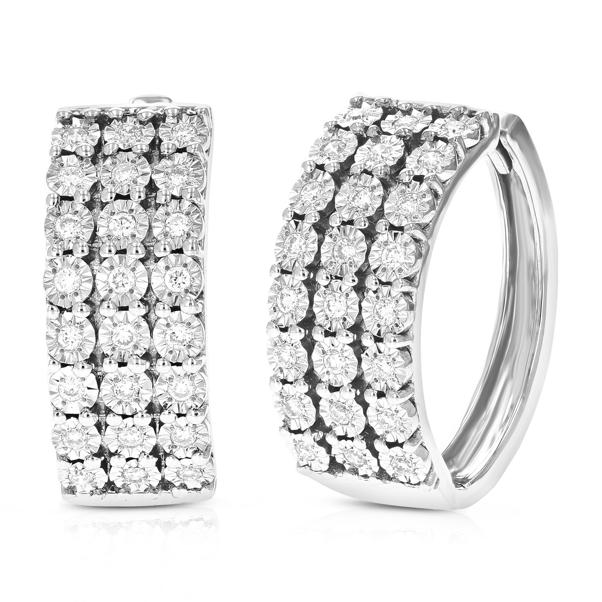 1/3 cttw Diamond Hoop Earrings for Women, Round Lab Grown Diamond Earrings in .925 Sterling Silver, Prong Setting, 2/3 Inch