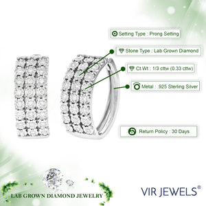 1/3 cttw Diamond Hoop Earrings for Women, Round Lab Grown Diamond Earrings in .925 Sterling Silver, Prong Setting, 2/3 Inch