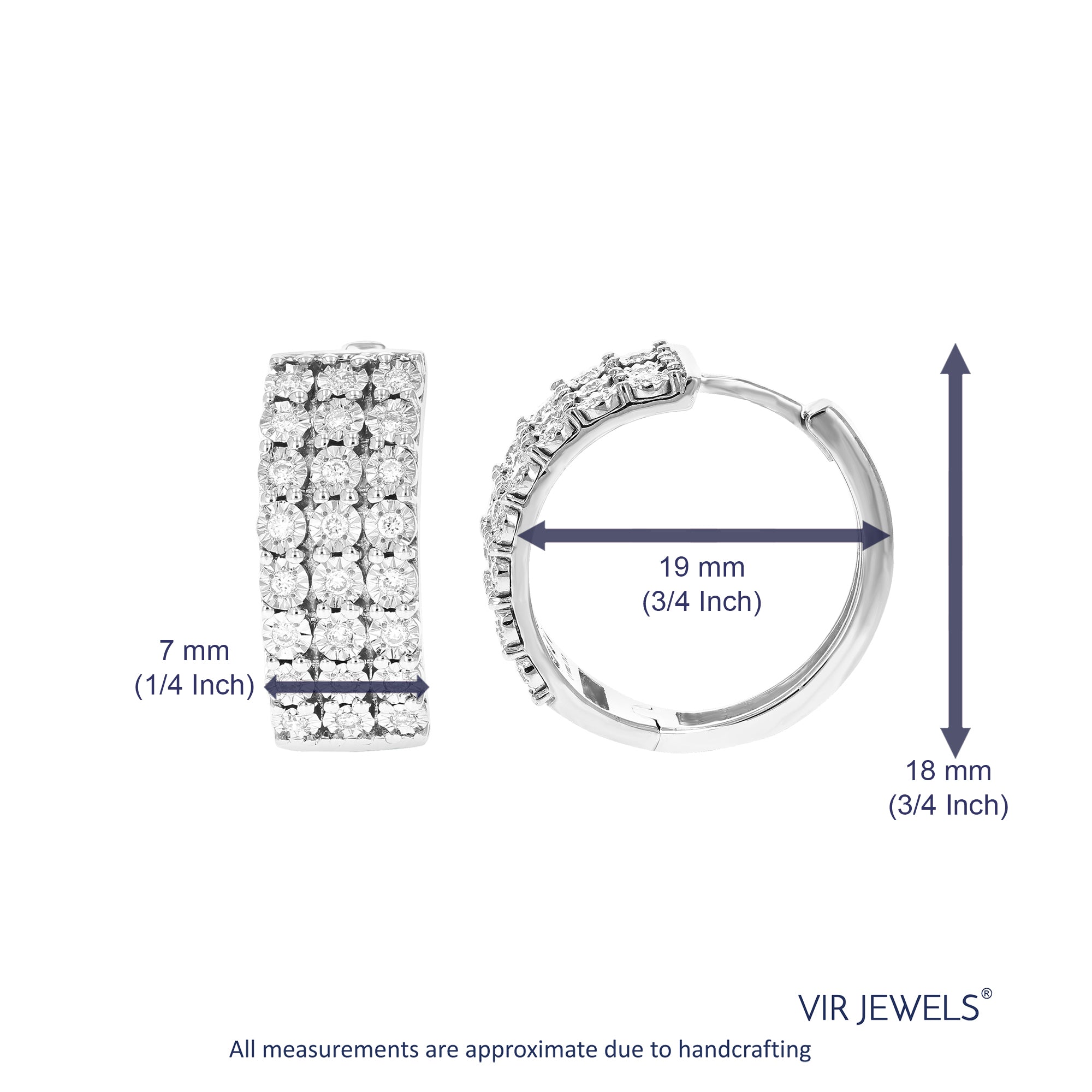 1/3 cttw Diamond Hoop Earrings for Women, Round Lab Grown Diamond Earrings in .925 Sterling Silver, Prong Setting, 2/3 Inch
