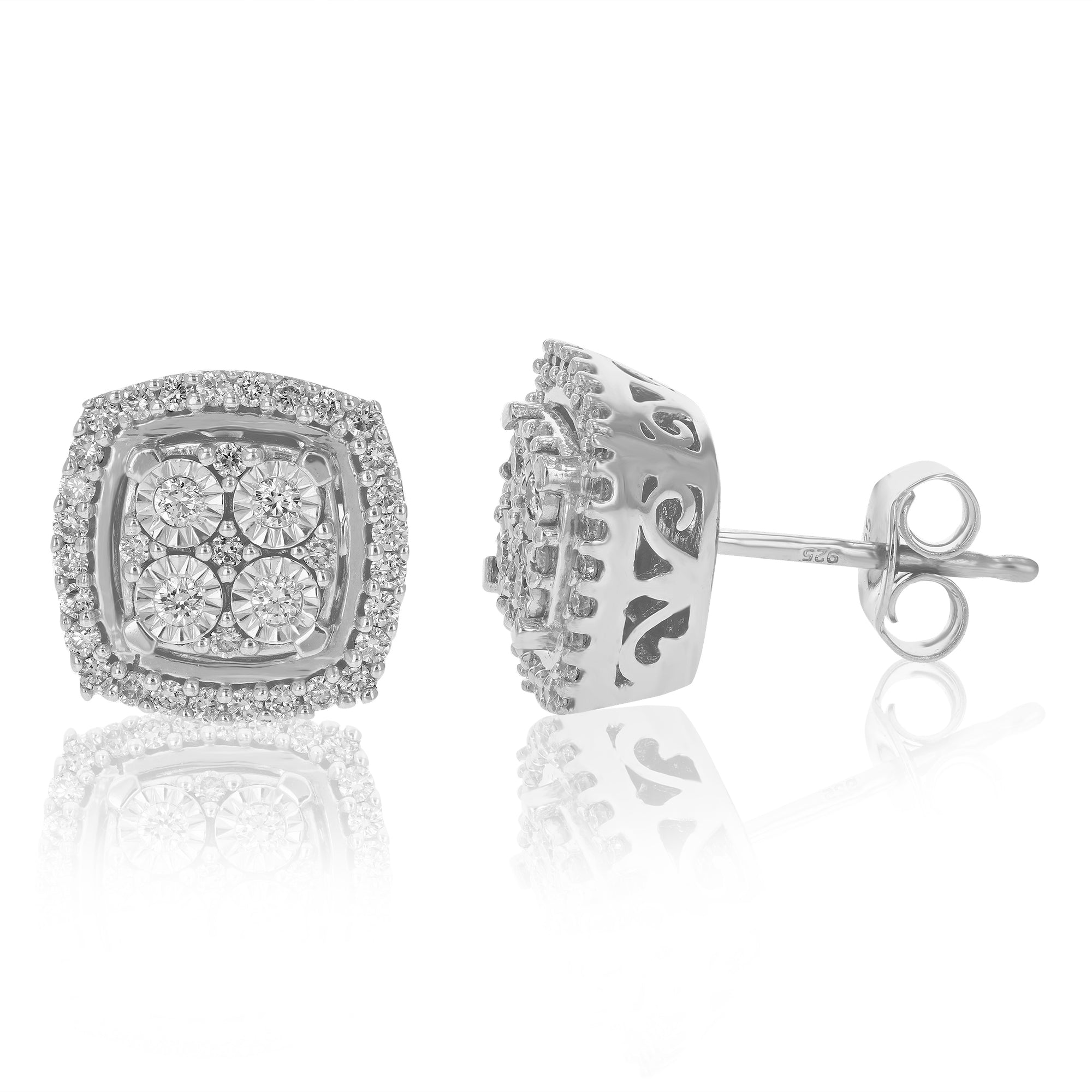 1/2 cttw Stud Earrings for Women, Round Lab Grown Diamond Stud Earrings in .925 Sterling Silver, Prong Setting