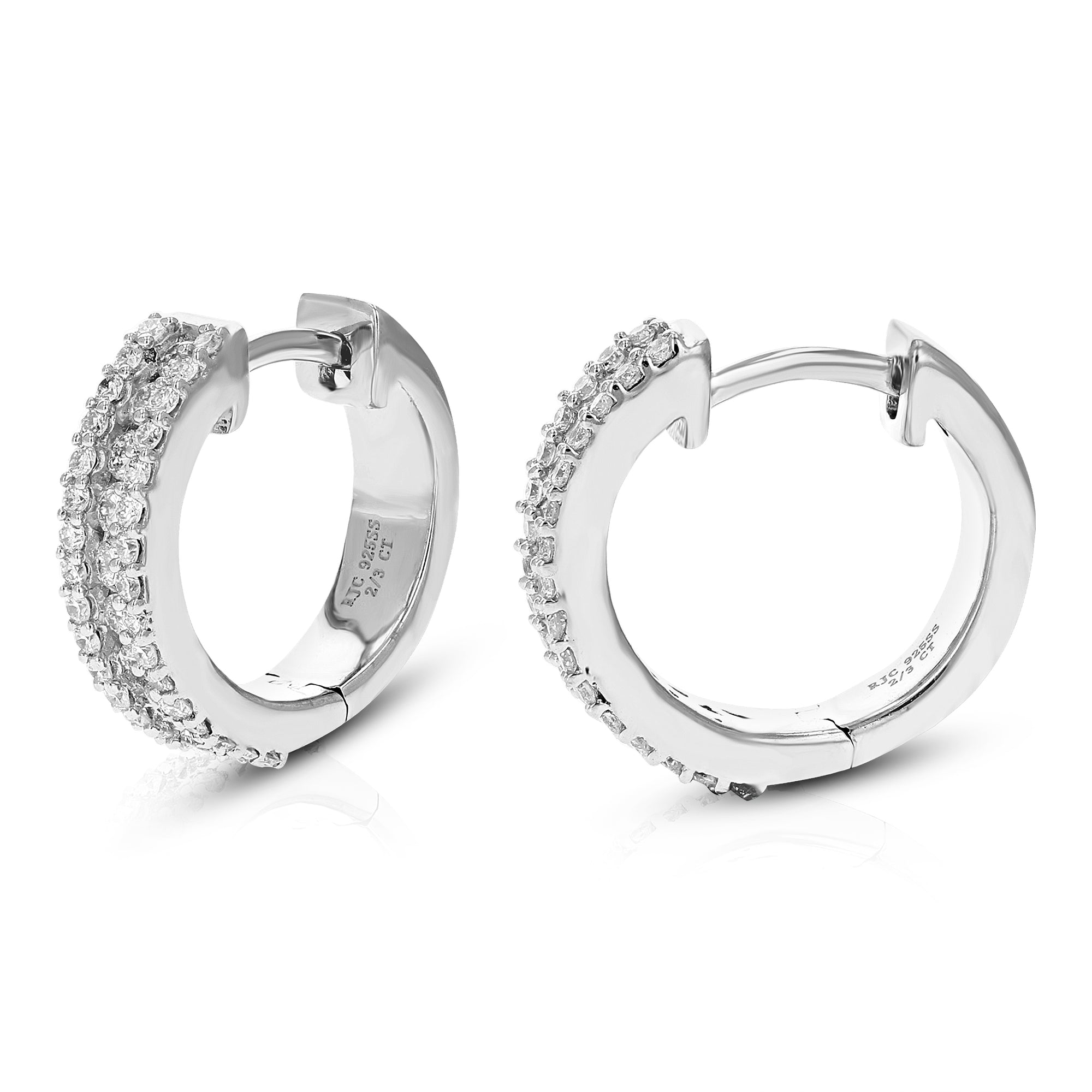 2/3 cttw Diamond Hoop Earrings for Women, Round Lab Grown Diamond Earrings in .925 Sterling Silver, Prong Setting, 1/2 Inch