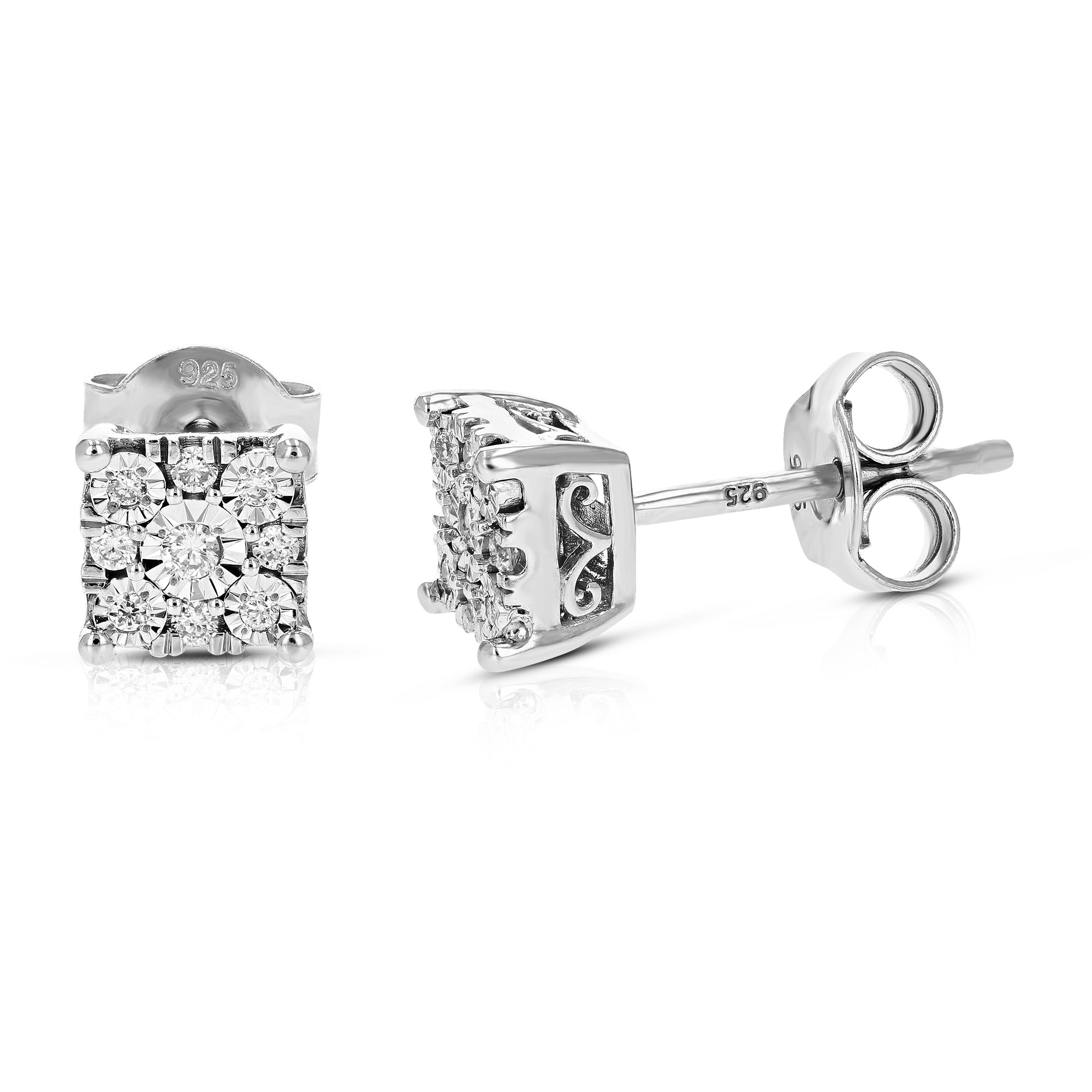 1/8 cttw Stud Earrings for Women, Round Lab Grown Diamond Stud Earrings in .925 Sterling Silver, Prong Setting