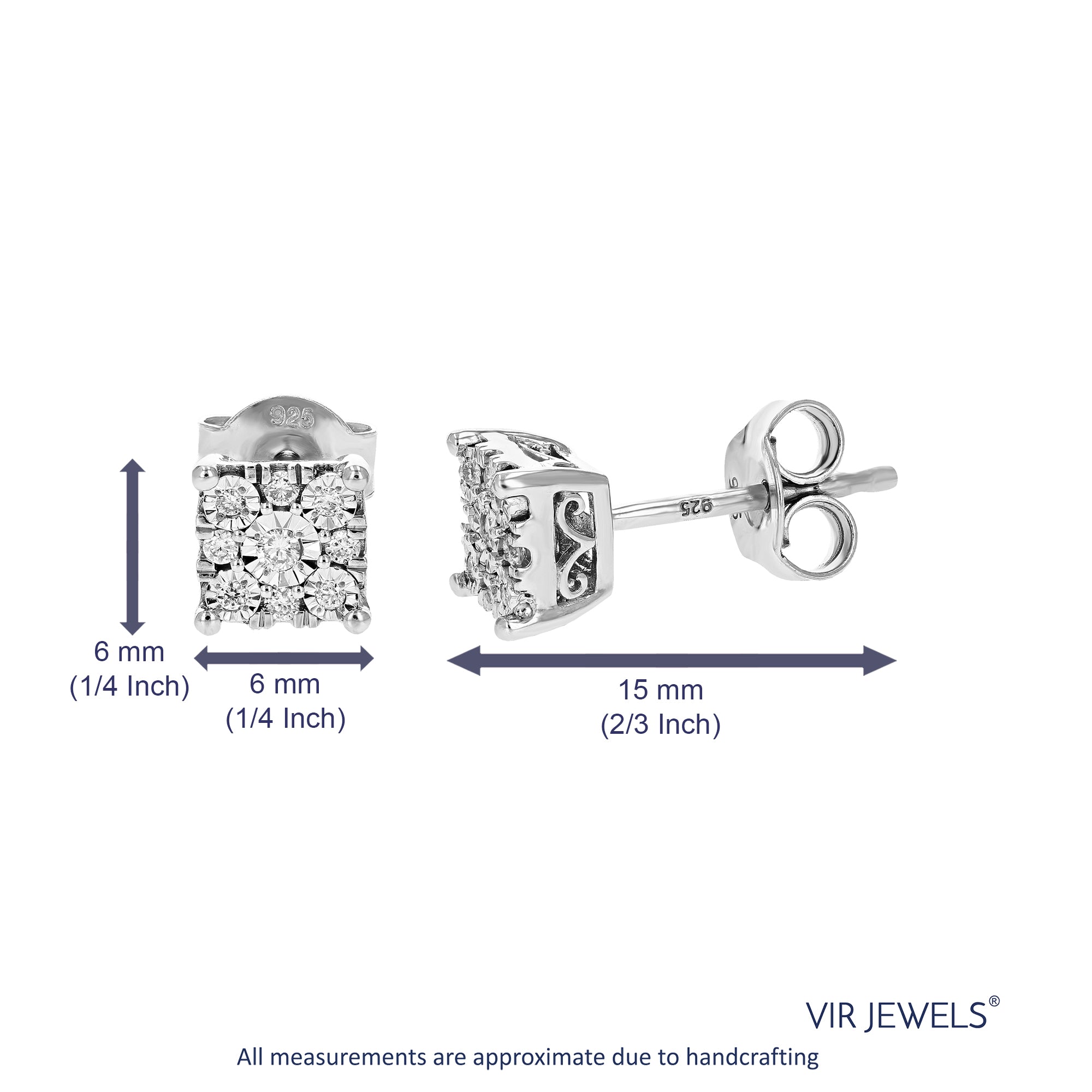 1/8 cttw Stud Earrings for Women, Round Lab Grown Diamond Stud Earrings in .925 Sterling Silver, Prong Setting