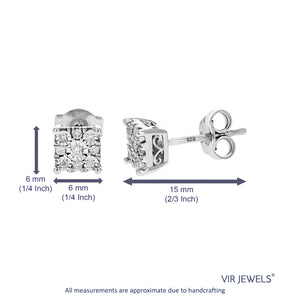 1/8 cttw Stud Earrings for Women, Round Lab Grown Diamond Stud Earrings in .925 Sterling Silver, Prong Setting
