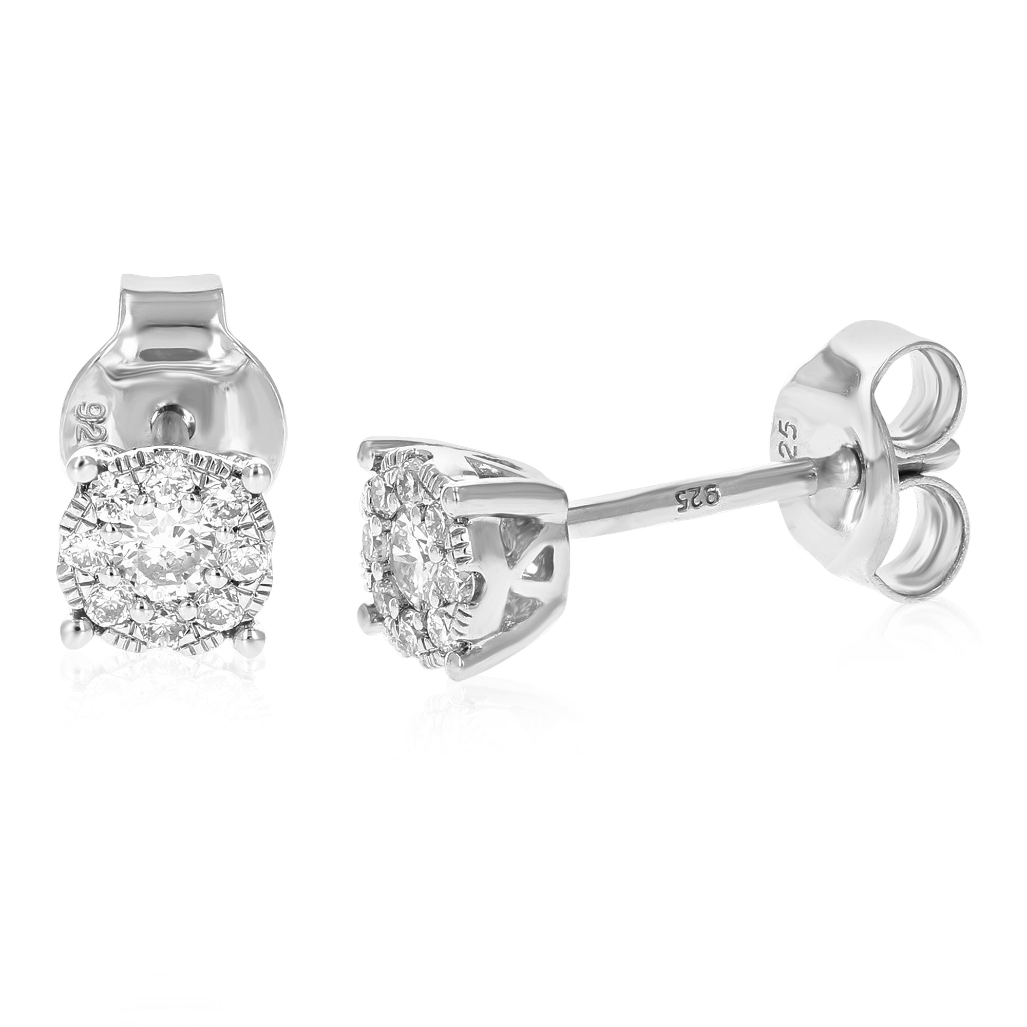 1/4 cttw Stud Earrings for Women, Round Lab Grown Diamond Stud Earrings in .925 Sterling Silver, Prong Setting