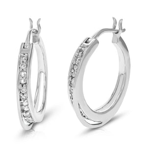 1/10 cttw Diamond Hoop Earrings for Women, Round Lab Grown Diamond Earrings in .925 Sterling Silver, Prong Setting, 2/3 Inch