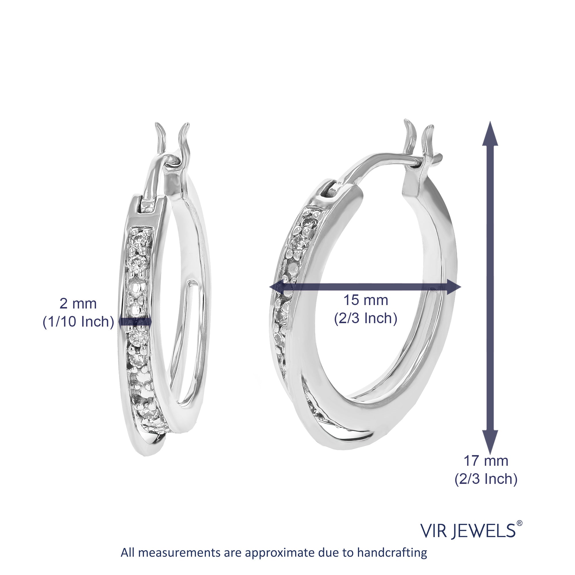 1/10 cttw Diamond Hoop Earrings for Women, Round Lab Grown Diamond Earrings in .925 Sterling Silver, Prong Setting, 2/3 Inch