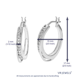 1/10 cttw Diamond Hoop Earrings for Women, Round Lab Grown Diamond Earrings in .925 Sterling Silver, Prong Setting, 2/3 Inch