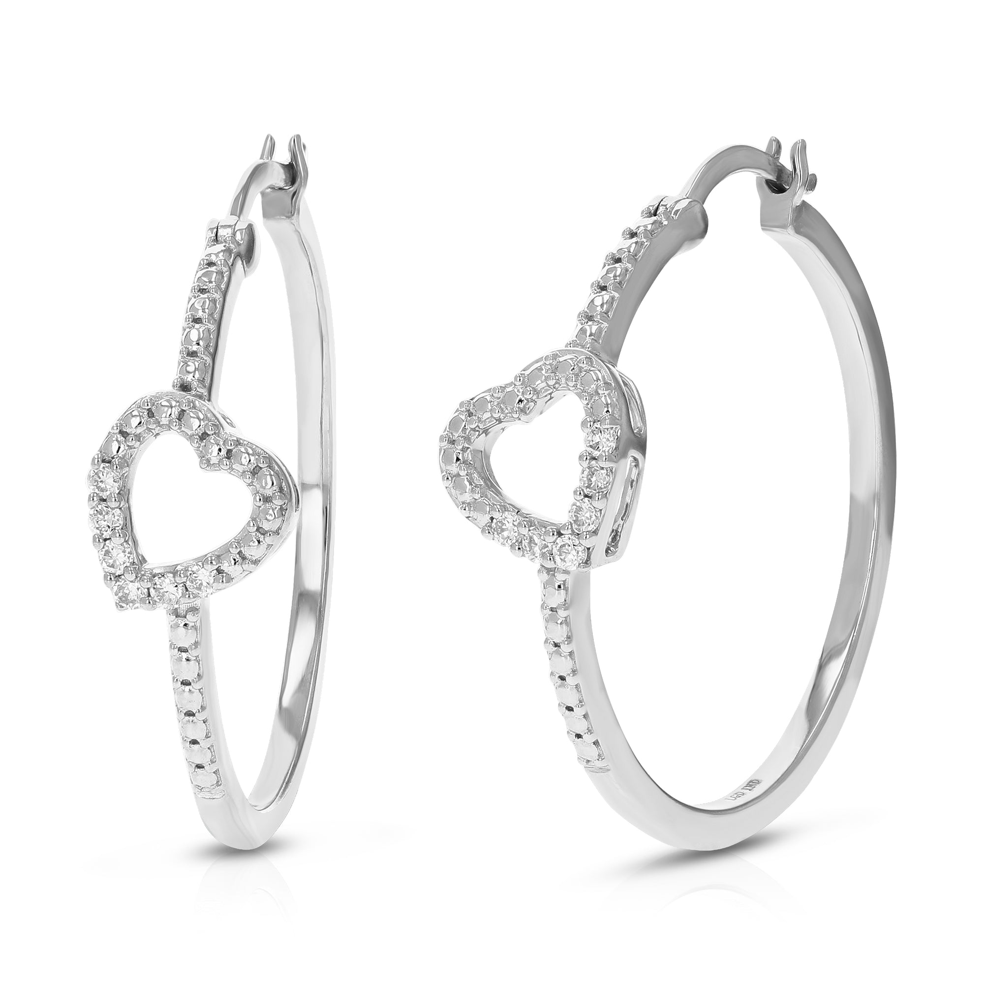 1/10 cttw Diamond Hoop Earrings for Women, Round Lab Grown Diamond Earrings in .925 Sterling Silver, Prong Setting, 1 Inch