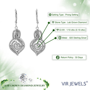 1/10 cttw Dangle Earrings for Women, Round Lab Grown Diamond Dangle Earrings in .925 Sterling Silver, Prong Setting, 1 2/3 Inch