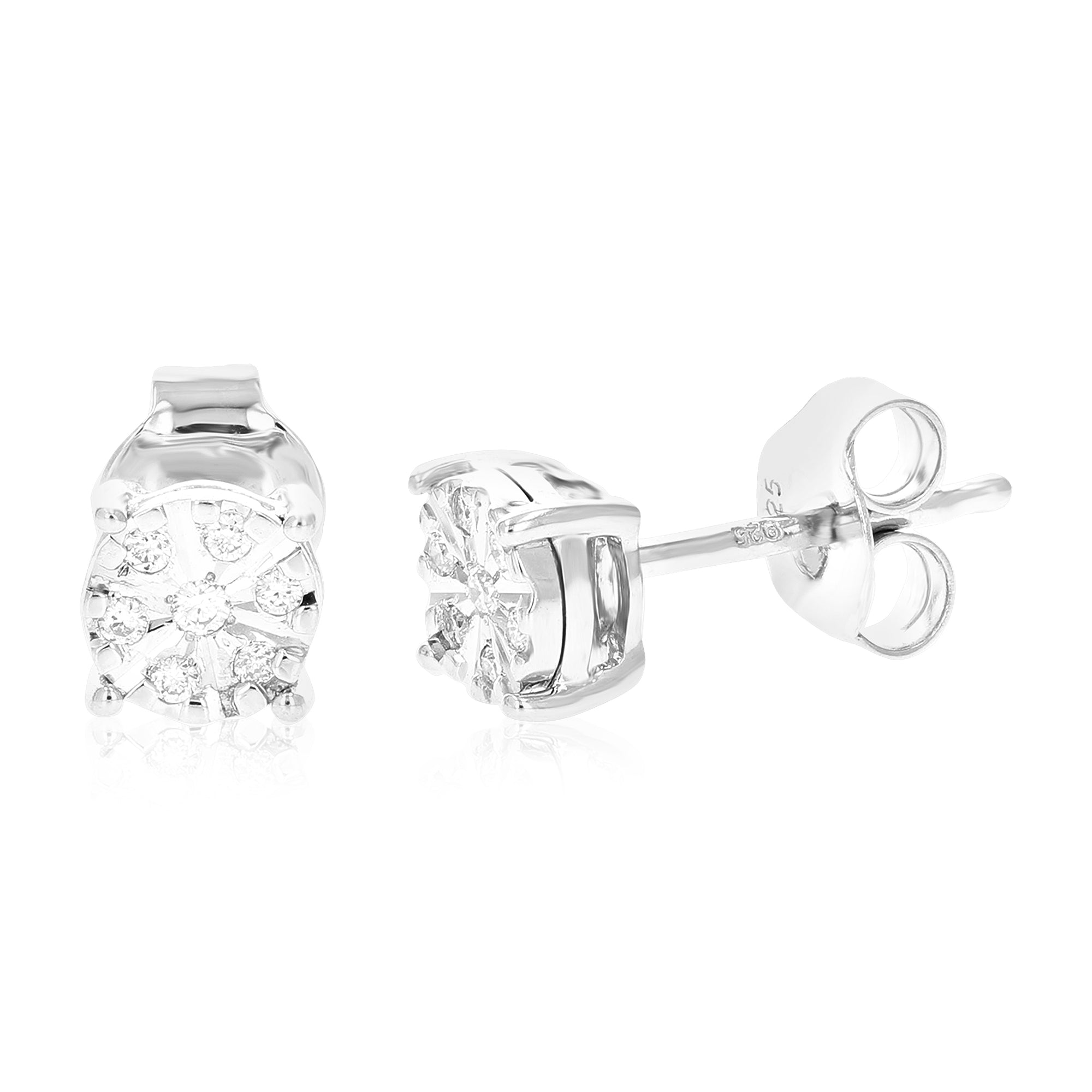 1/12 cttw Stud Earrings for Women, Round Lab Grown Diamond Stud Earrings in .925 Sterling Silver, Prong Setting