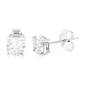 1/12 cttw Stud Earrings for Women, Round Lab Grown Diamond Stud Earrings in .925 Sterling Silver, Prong Setting