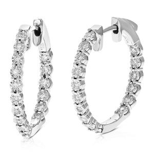 1/4 cttw Diamond Hoop Earrings for Women, Round Lab Grown Diamond Earrings in .925 Sterling Silver, Prong Setting, 3/4 Inch