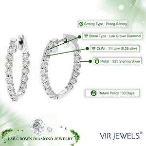 1/4 cttw Diamond Hoop Earrings for Women, Round Lab Grown Diamond Earrings in .925 Sterling Silver, Prong Setting, 3/4 Inch