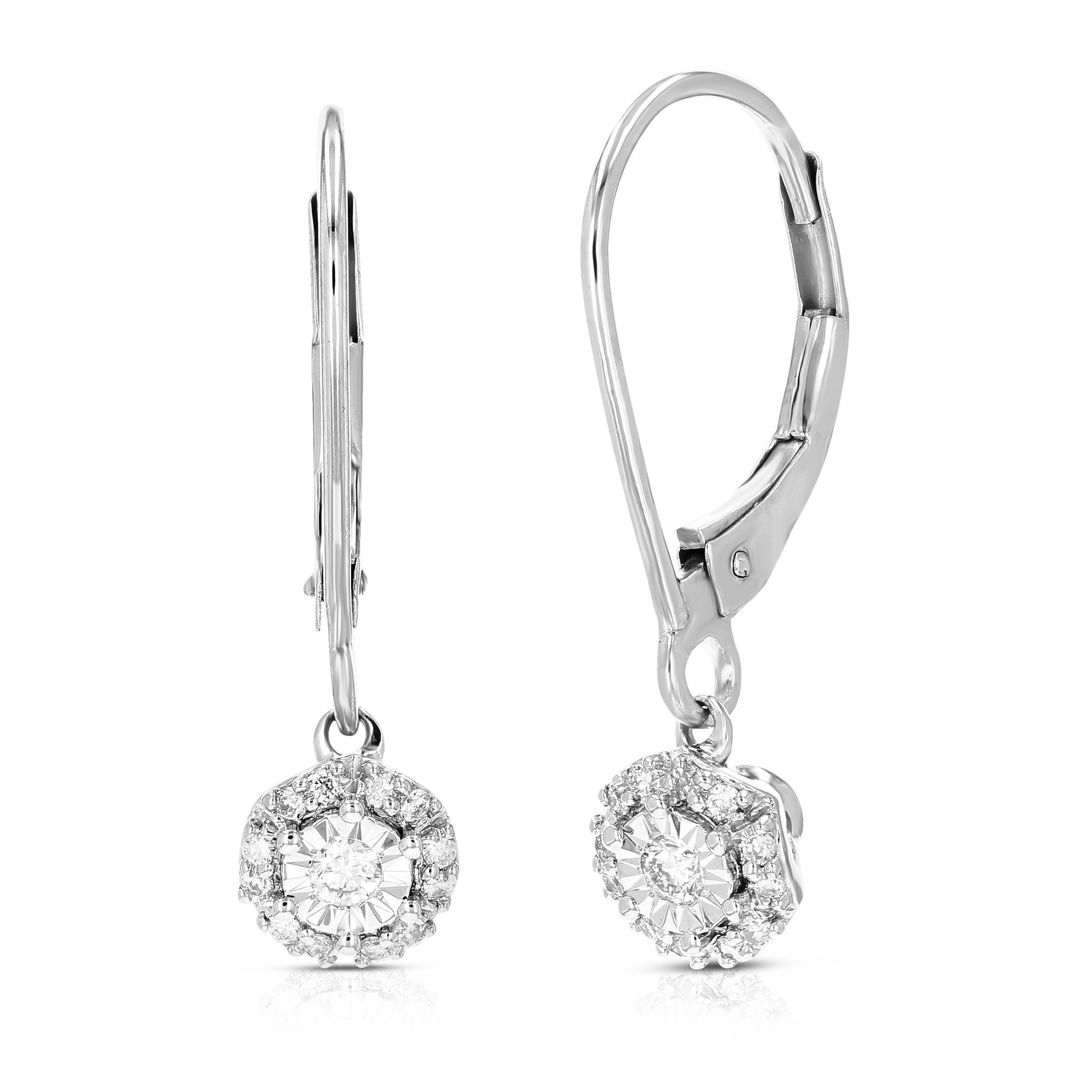 1/6 cttw Dangle Earrings for Women, Round Lab Grown Diamond Dangle Earrings in .925 Sterling Silver, Prong Setting, 3/4 Inch
