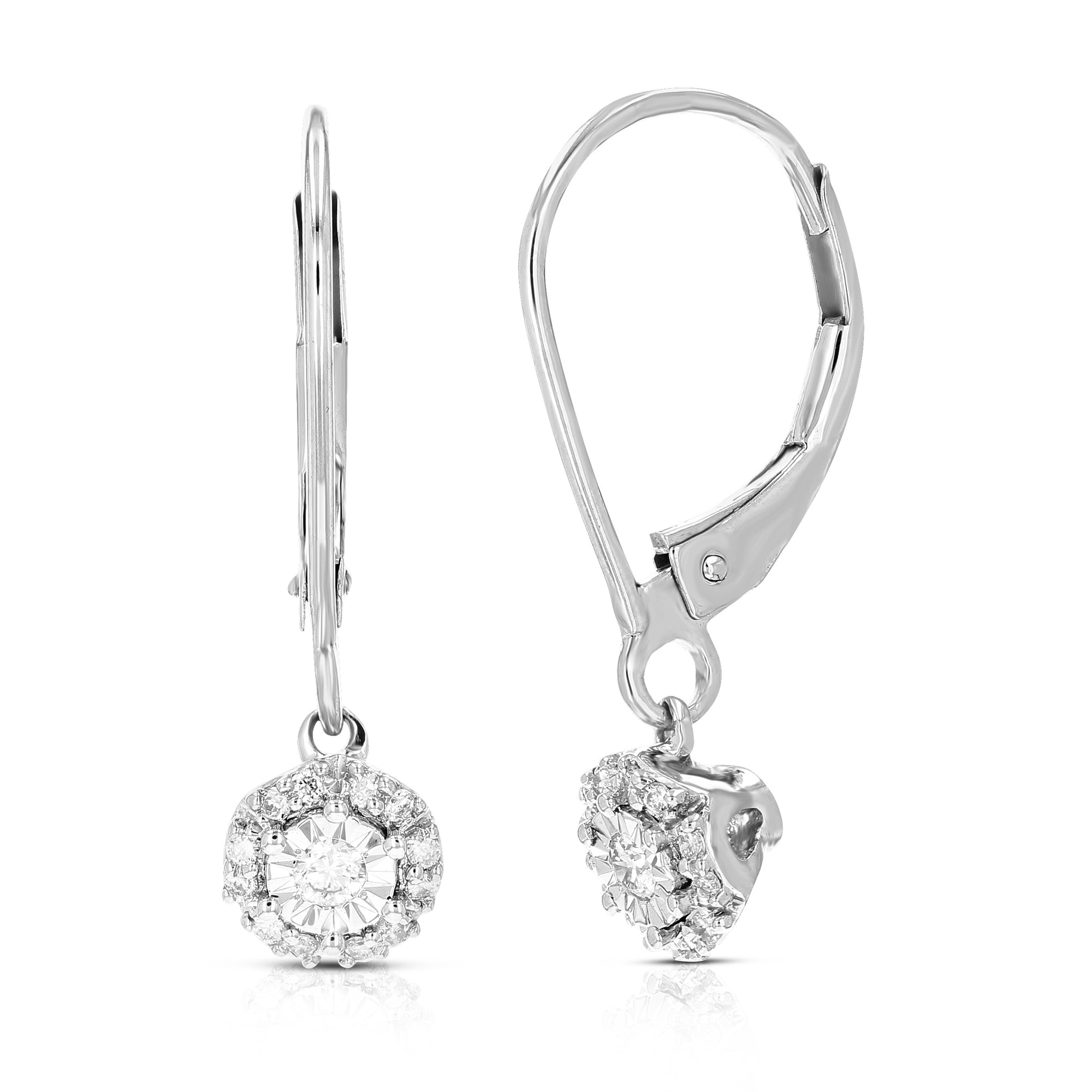 1/6 cttw Dangle Earrings for Women, Round Lab Grown Diamond Dangle Earrings in .925 Sterling Silver, Prong Setting, 3/4 Inch