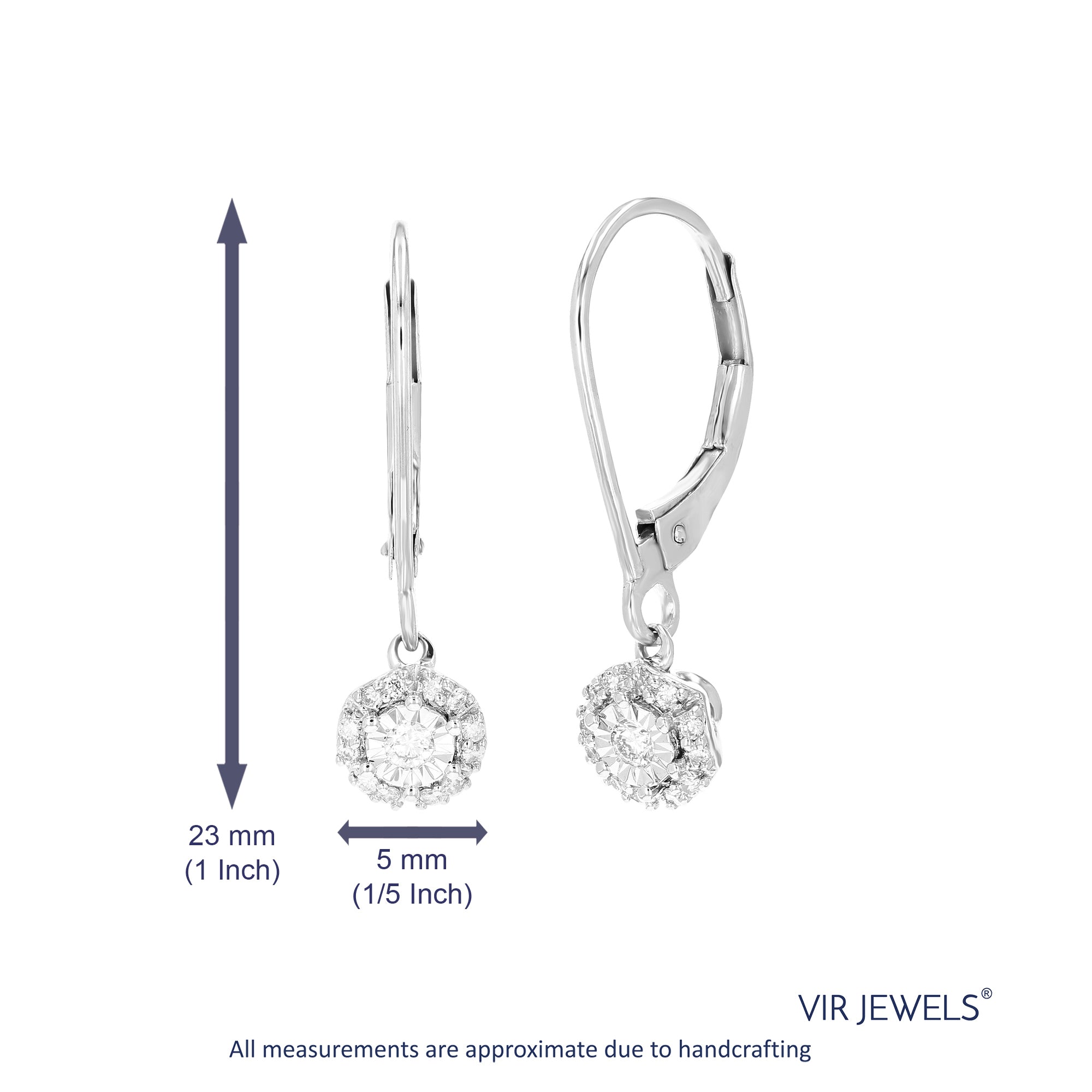1/6 cttw Dangle Earrings for Women, Round Lab Grown Diamond Dangle Earrings in .925 Sterling Silver, Prong Setting, 3/4 Inch
