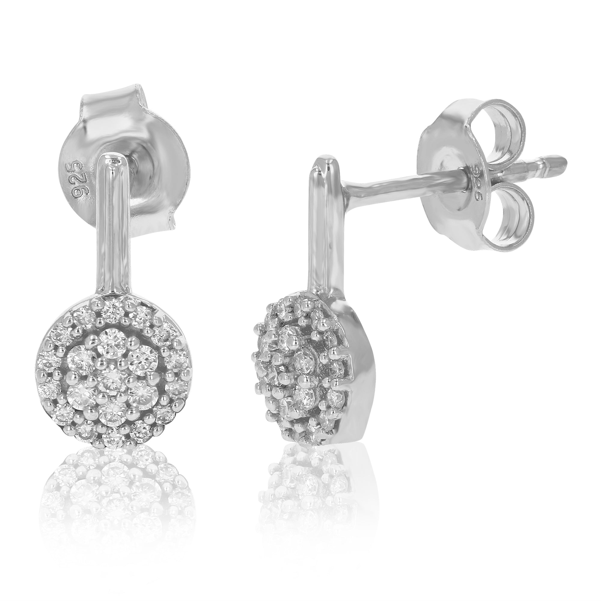 1/5 cttw Dangle Earrings for Women, Round Lab Grown Diamond Dangle Earrings in .925 Sterling Silver, Prong Setting, 1/2 Inch