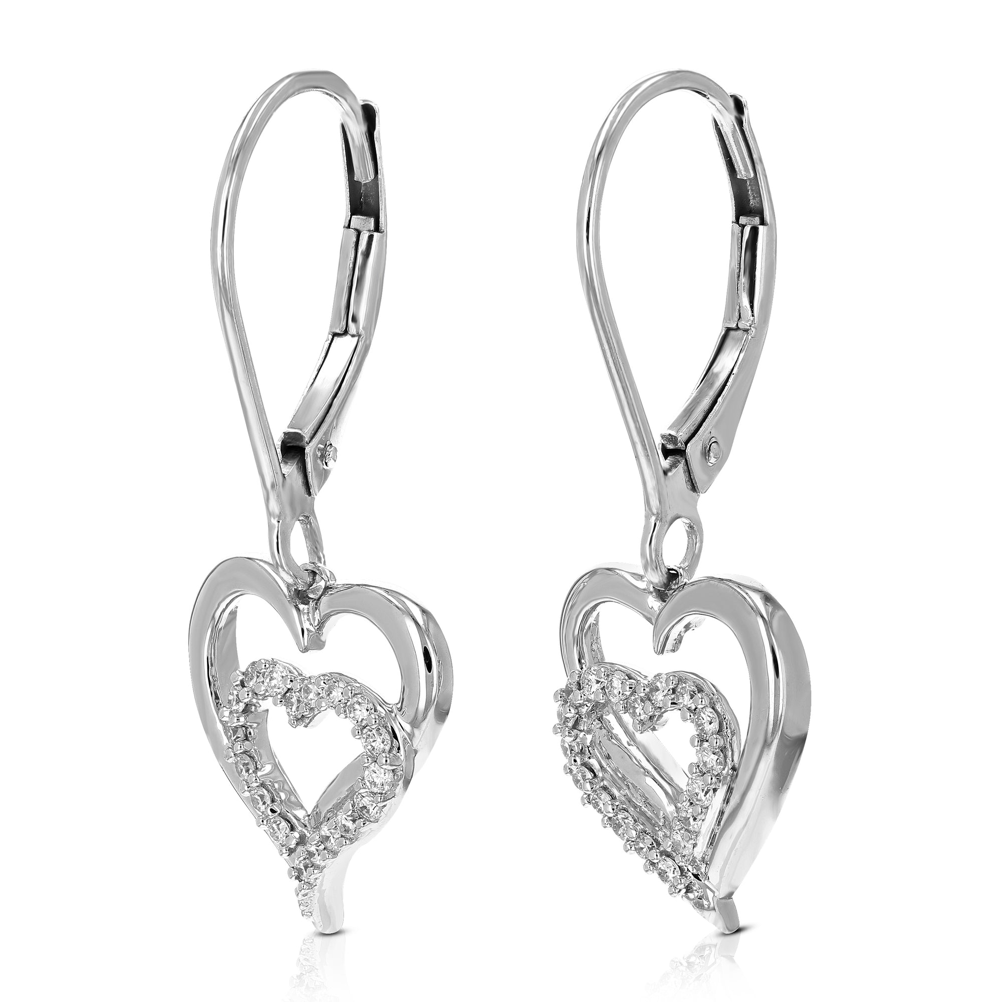 1/8 cttw Dangle Earrings for Women, Round Lab Grown Diamond Dangle Earrings in .925 Sterling Silver, Prong Setting, 1 Inch