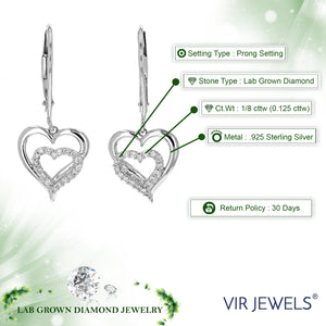 1/8 cttw Dangle Earrings for Women, Round Lab Grown Diamond Dangle Earrings in .925 Sterling Silver, Prong Setting, 1 Inch