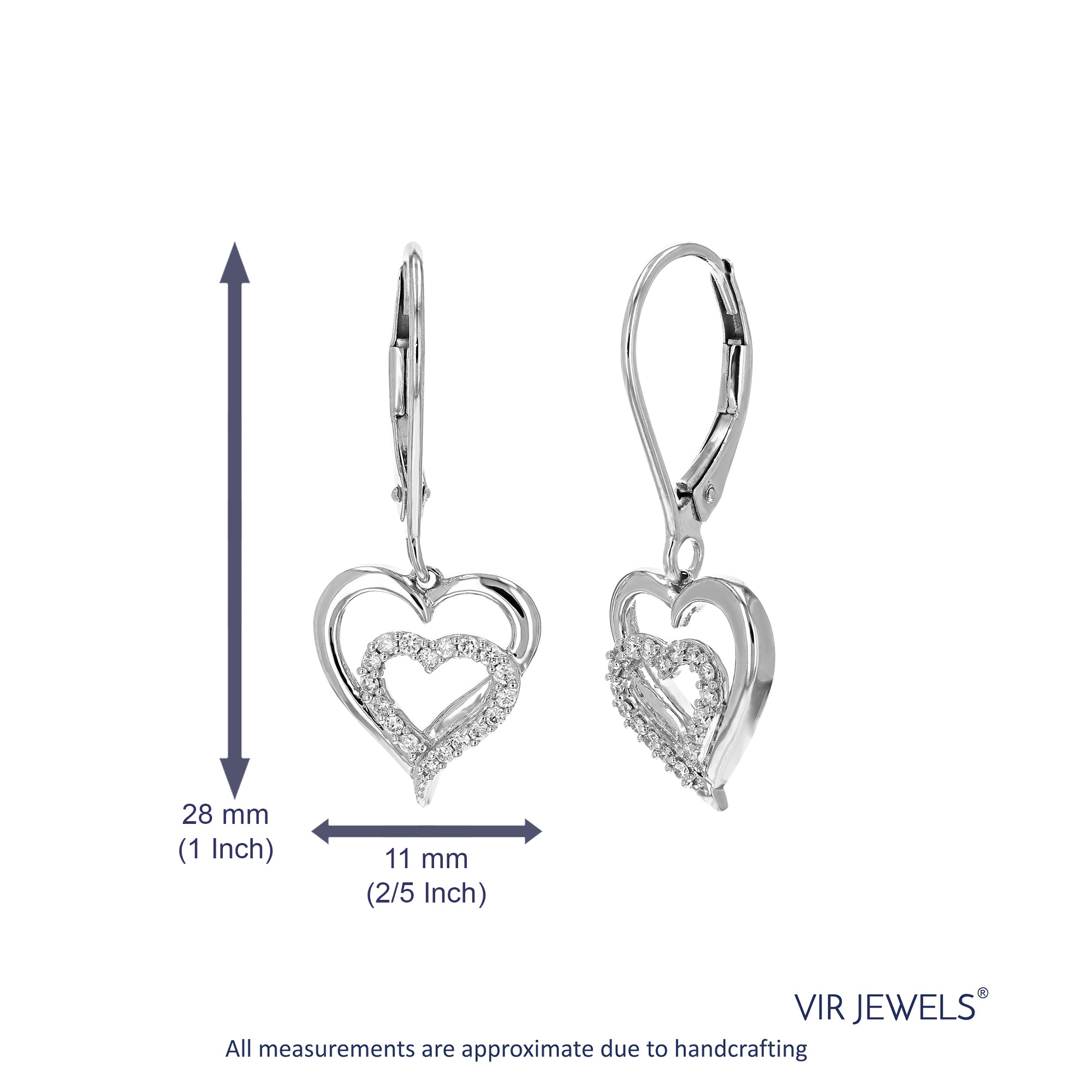 1/8 cttw Dangle Earrings for Women, Round Lab Grown Diamond Dangle Earrings in .925 Sterling Silver, Prong Setting, 1 Inch