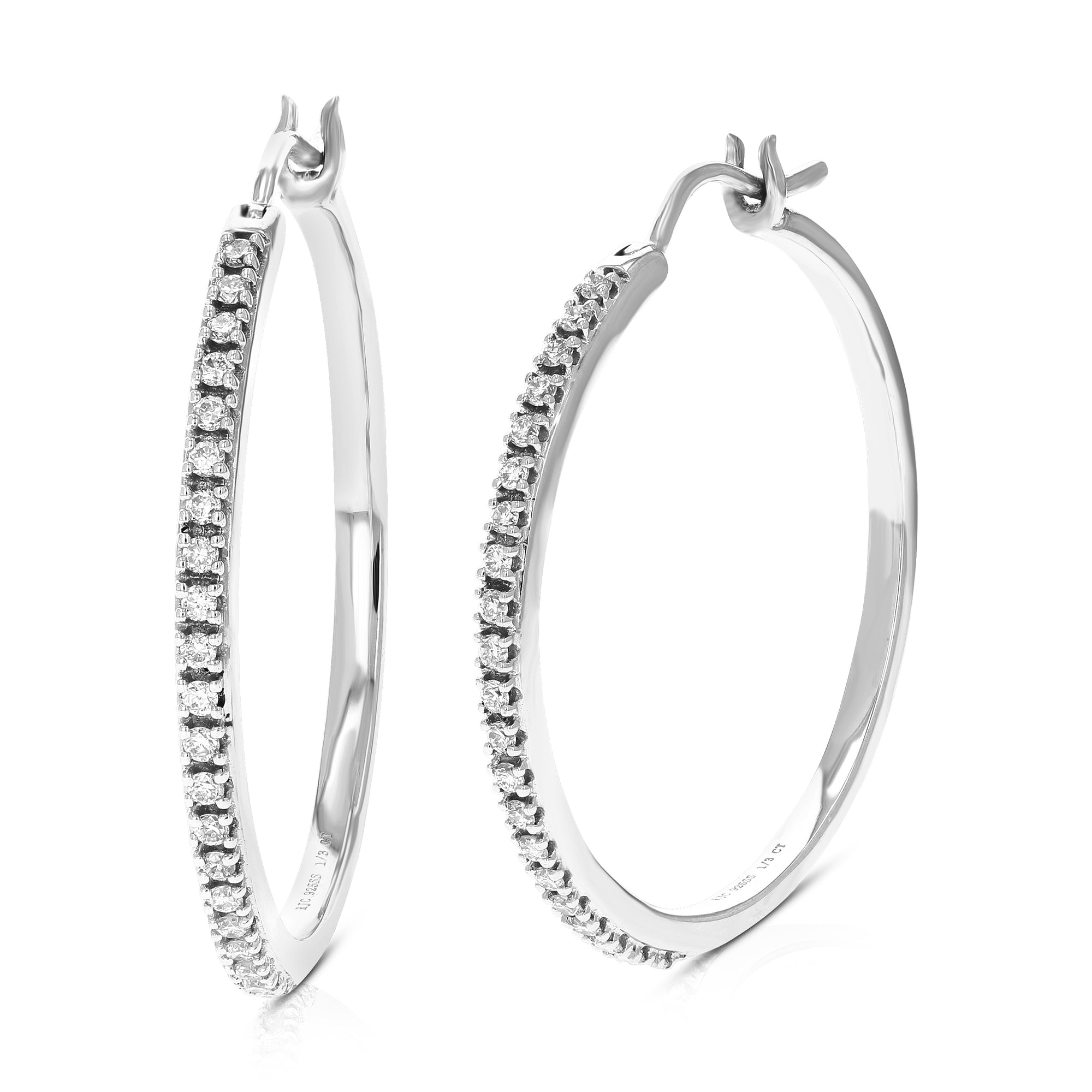 1/4 cttw Diamond Hoop Earrings for Women, Round Lab Grown Diamond Earrings in .925 Sterling Silver, Prong Setting, 1 Inch