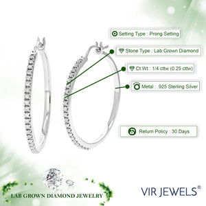 1/4 cttw Diamond Hoop Earrings for Women, Round Lab Grown Diamond Earrings in .925 Sterling Silver, Prong Setting, 1 Inch