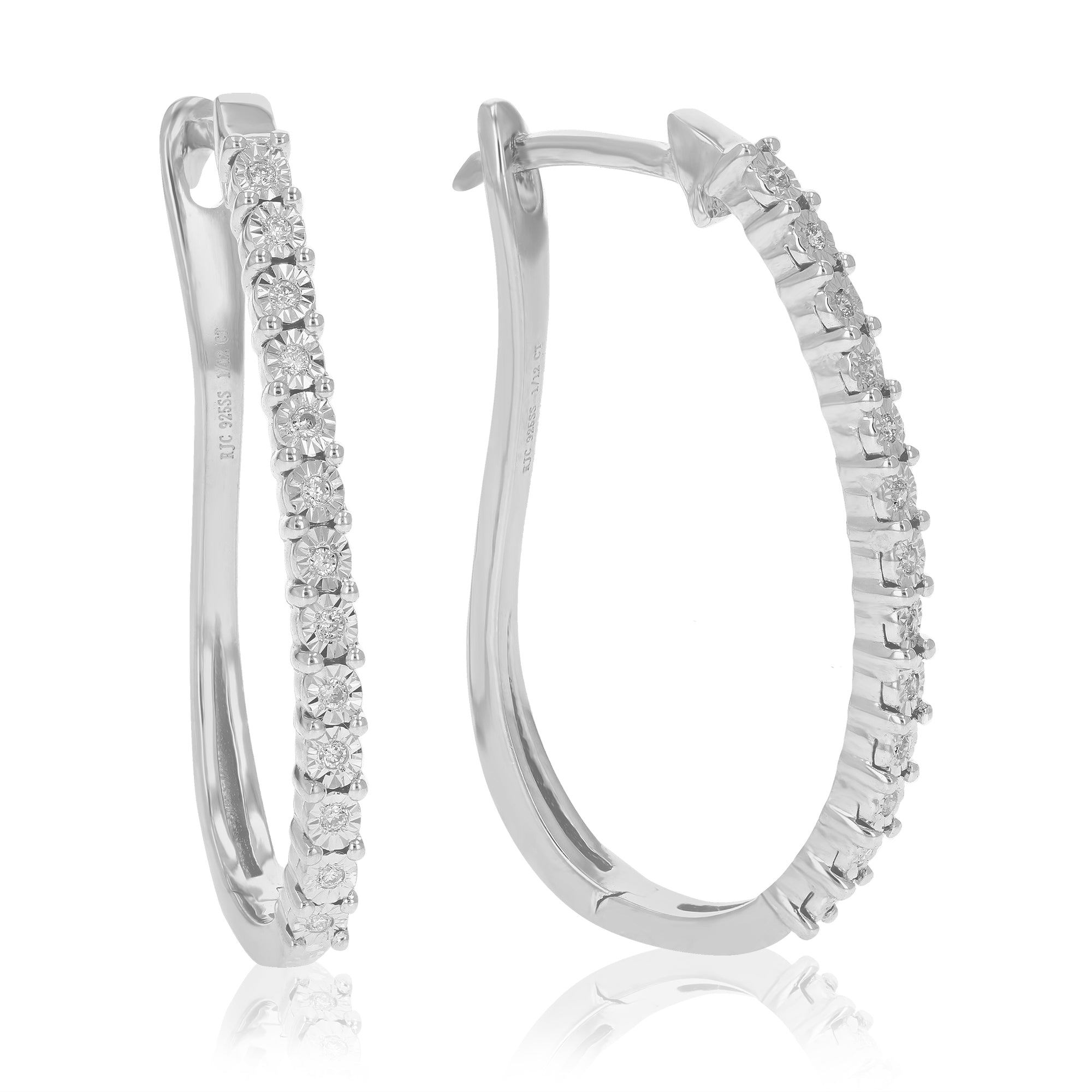 1/12 cttw Diamond Hoop Earrings for Women, Round Lab Grown Diamond Earrings in .925 Sterling Silver, Prong Setting, 1 Inch