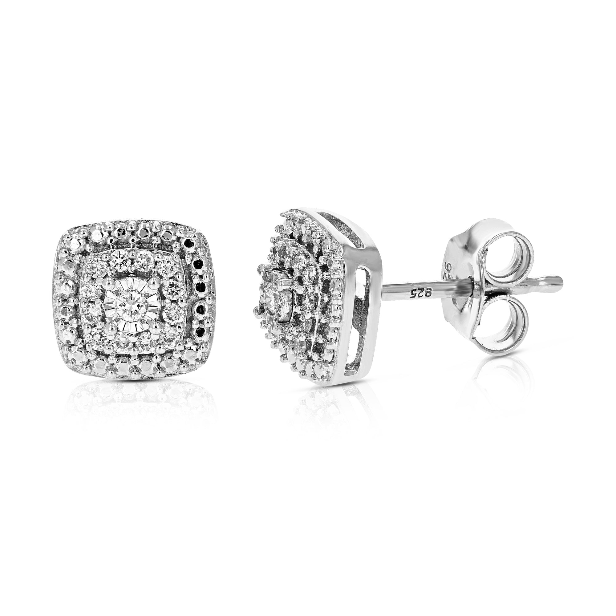 1/8 cttw Stud Earrings for Women, Round Lab Grown Diamond Stud Earrings in .925 Sterling Silver, Prong Setting