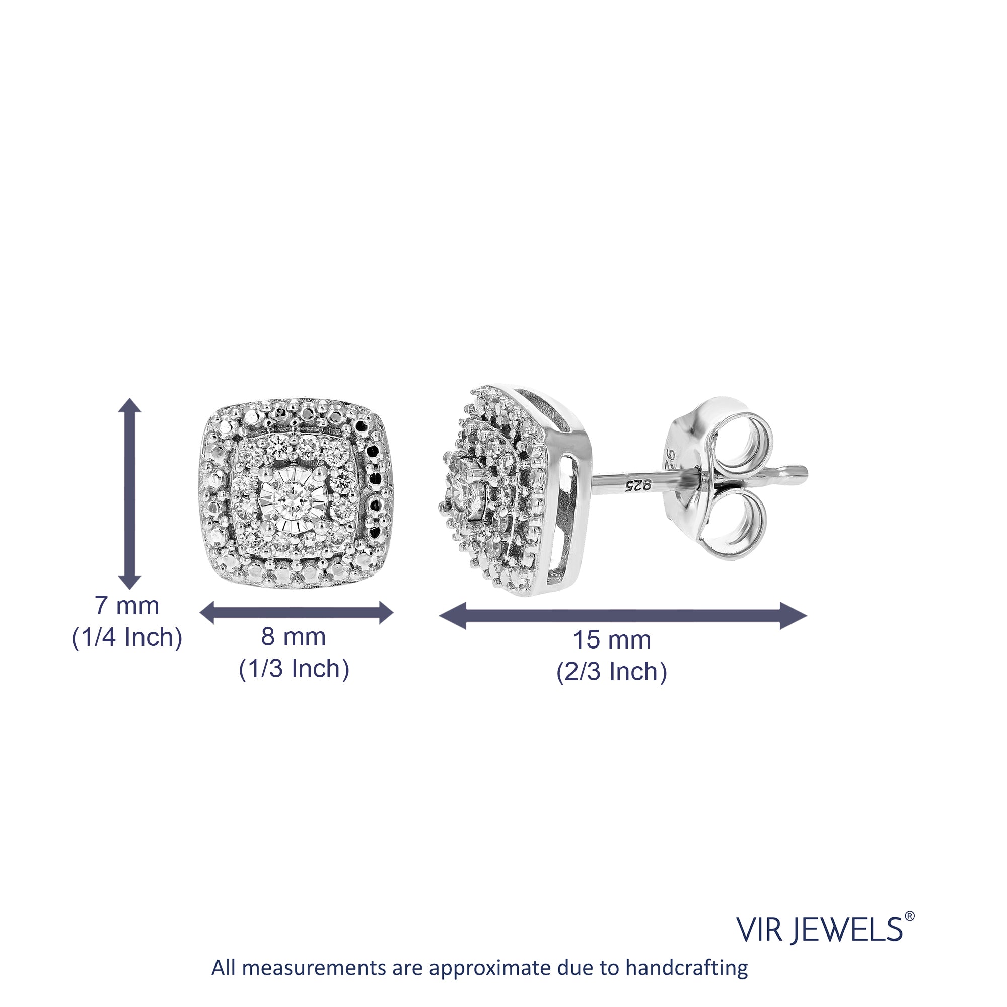 1/8 cttw Stud Earrings for Women, Round Lab Grown Diamond Stud Earrings in .925 Sterling Silver, Prong Setting