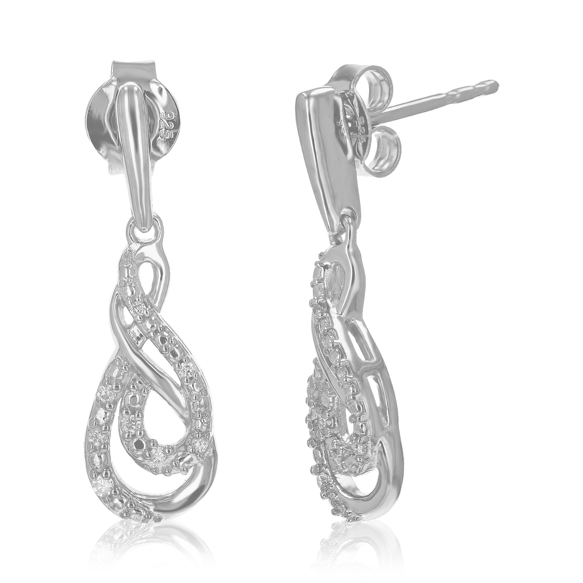 1/10 cttw Dangle Earrings for Women, Round Lab Grown Diamond Dangle Earrings in .925 Sterling Silver, Prong Setting, 1 Inch