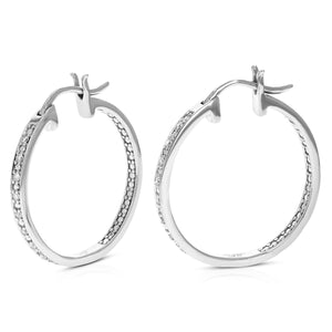 1/6 cttw Diamond Hoop Earrings for Women, Round Lab Grown Diamond Earrings in .925 Sterling Silver, Prong Setting, 1 Inch