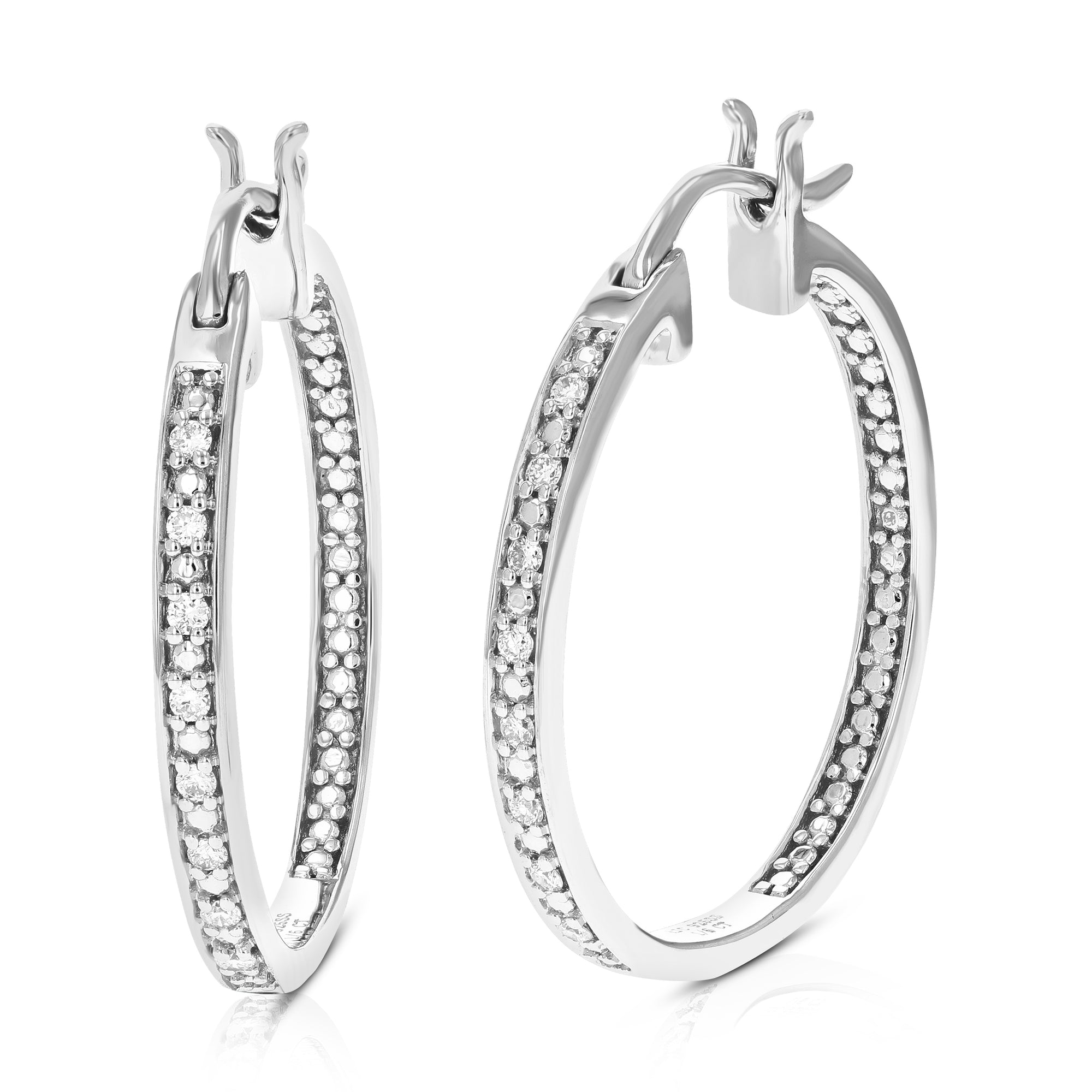 1/6 cttw Diamond Hoop Earrings for Women, Round Lab Grown Diamond Earrings in .925 Sterling Silver, Prong Setting, 1 Inch