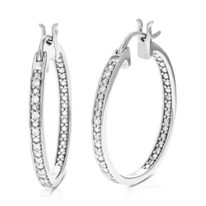 1/6 cttw Diamond Hoop Earrings for Women, Round Lab Grown Diamond Earrings in .925 Sterling Silver, Prong Setting, 1 Inch