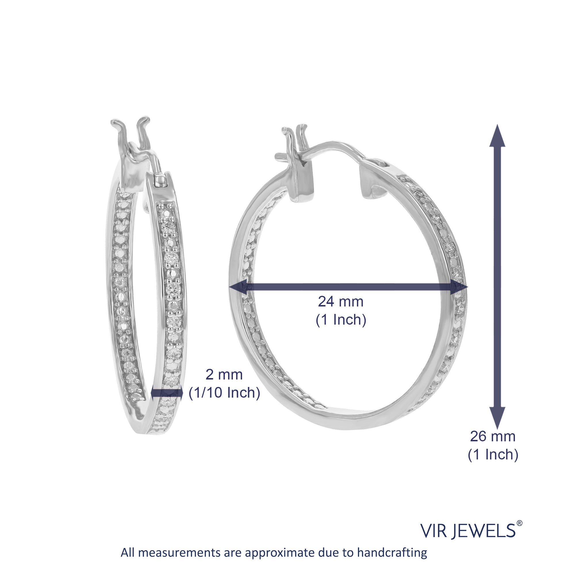 1/6 cttw Diamond Hoop Earrings for Women, Round Lab Grown Diamond Earrings in .925 Sterling Silver, Prong Setting, 1 Inch