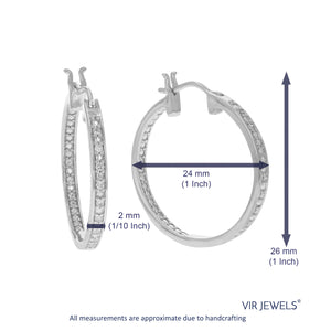 1/6 cttw Diamond Hoop Earrings for Women, Round Lab Grown Diamond Earrings in .925 Sterling Silver, Prong Set, 1 Inch