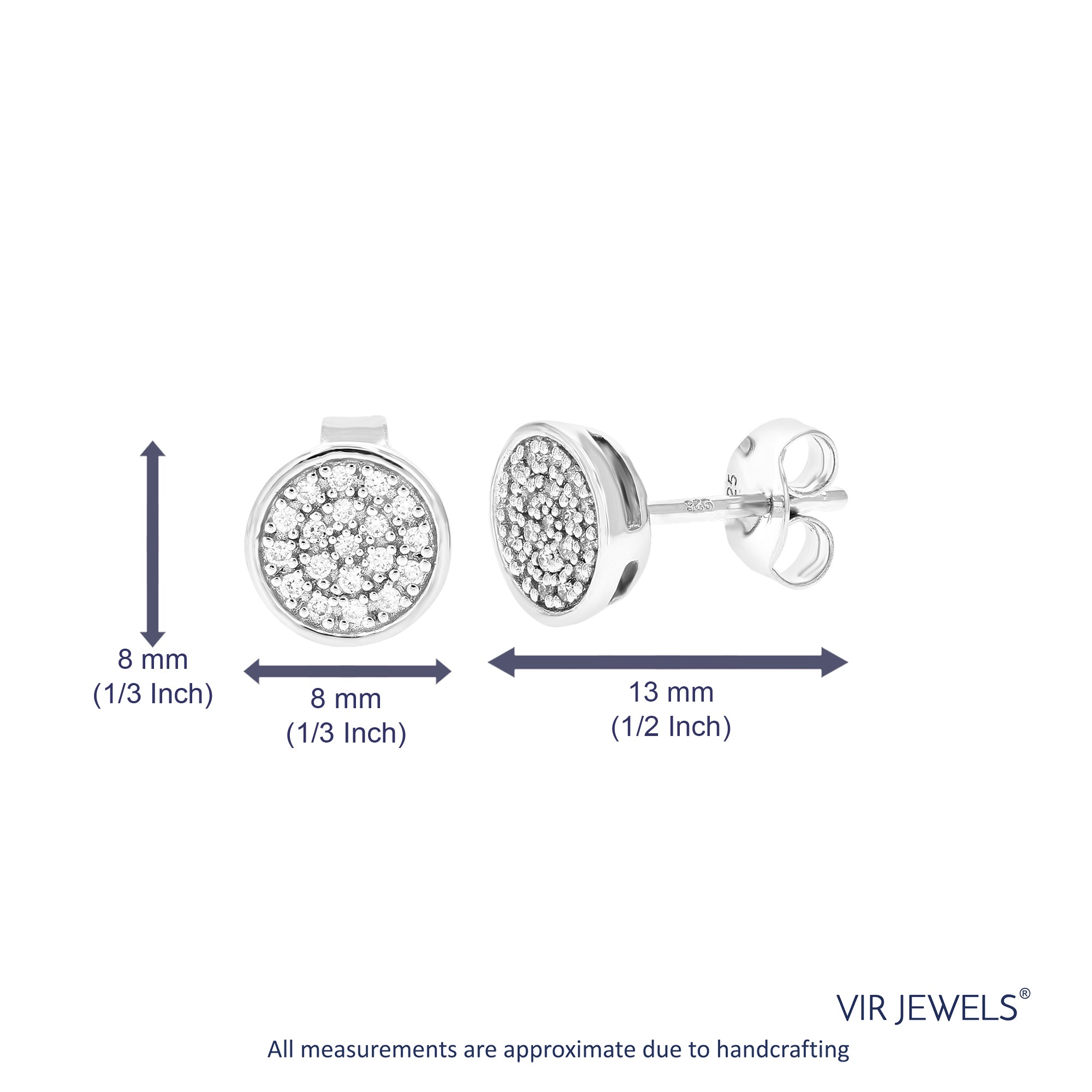 1/6 cttw Stud Earrings for Women, Round Lab Grown Diamond Stud Earrings in .925 Sterling Silver, Prong Setting