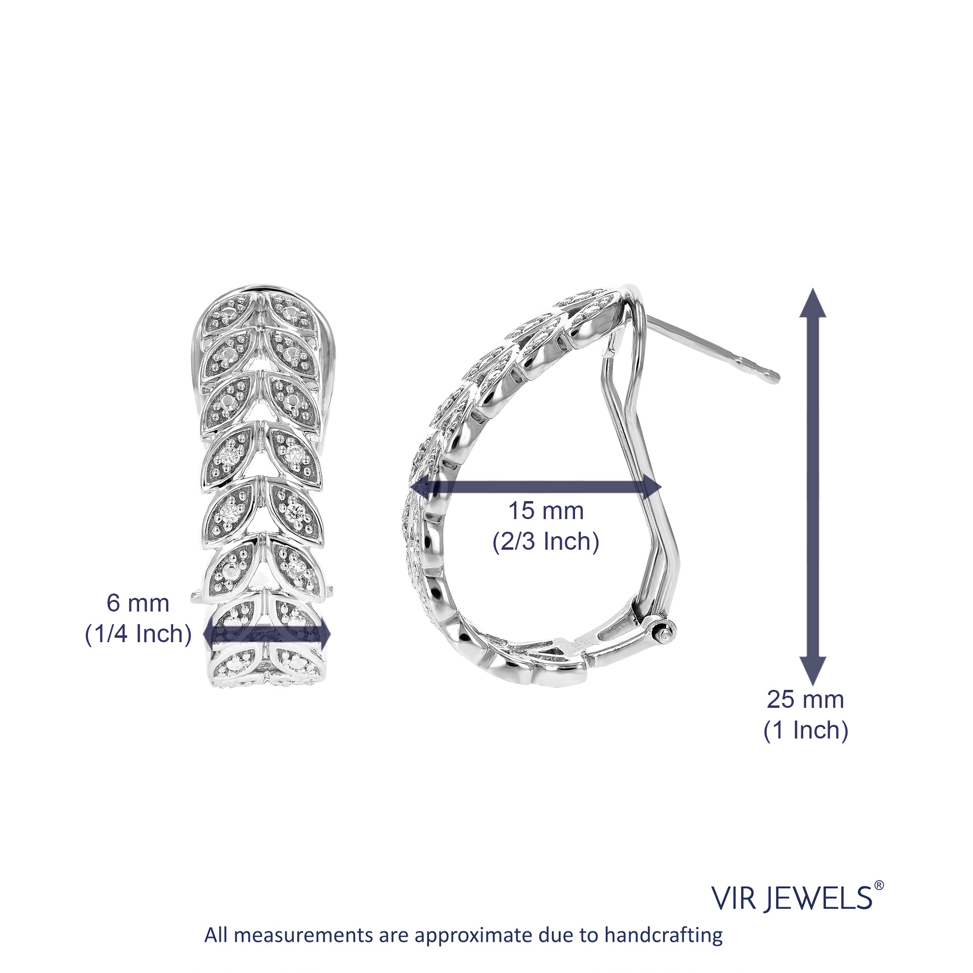 1/10 cttw Diamond Hoop Earrings for Women, Round Lab Grown Diamond Earrings in .925 Sterling Silver, Prong Setting, 1 Inch