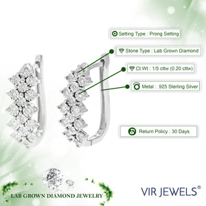 1/5 cttw Diamond Hoop Earrings for Women, Round Lab Grown Diamond Earrings in .925 Sterling Silver, Prong Setting, 3/4 Inch