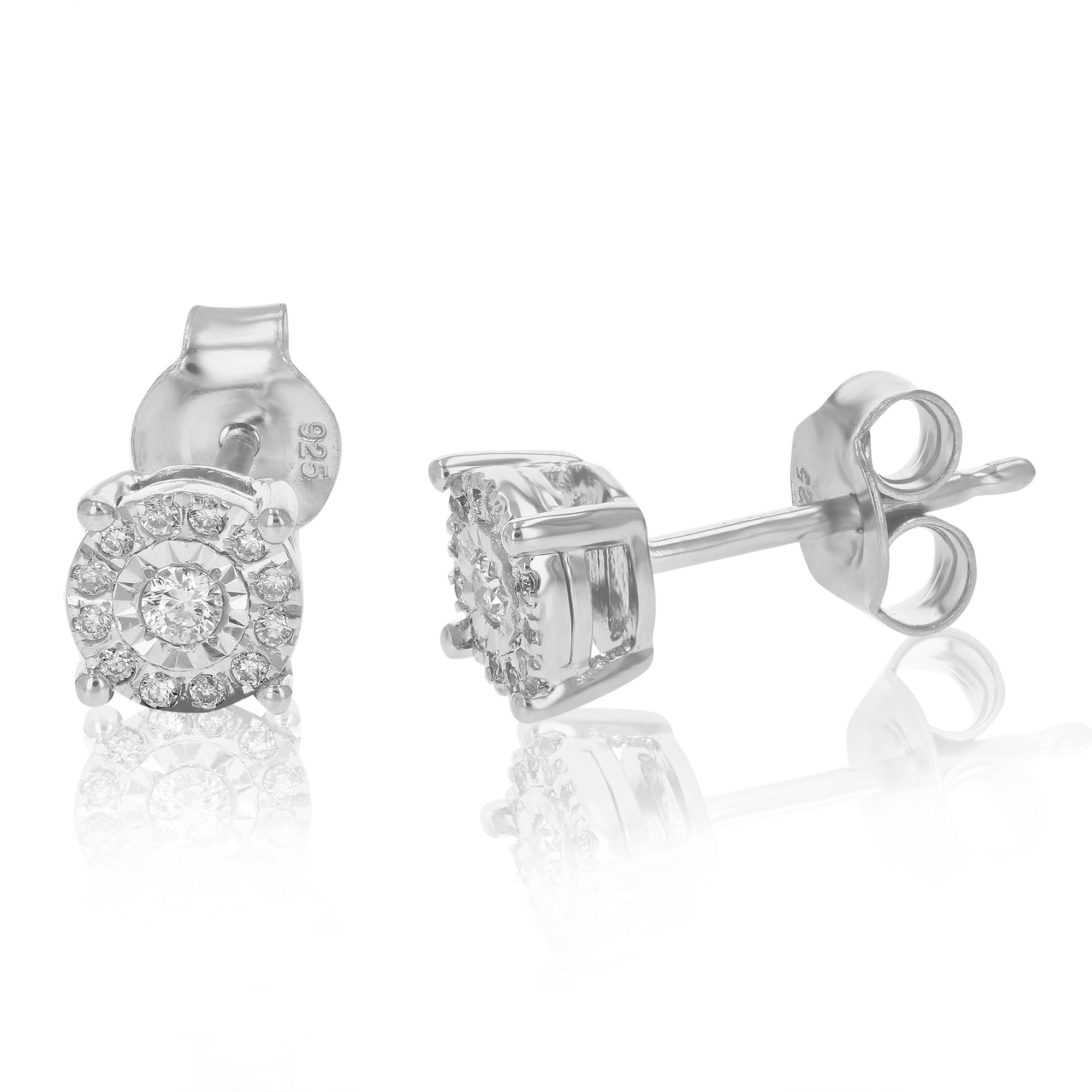 1/6 cttw Stud Earrings for Women, Round Lab Grown Diamond Stud Earrings in .925 Sterling Silver, Prong Setting