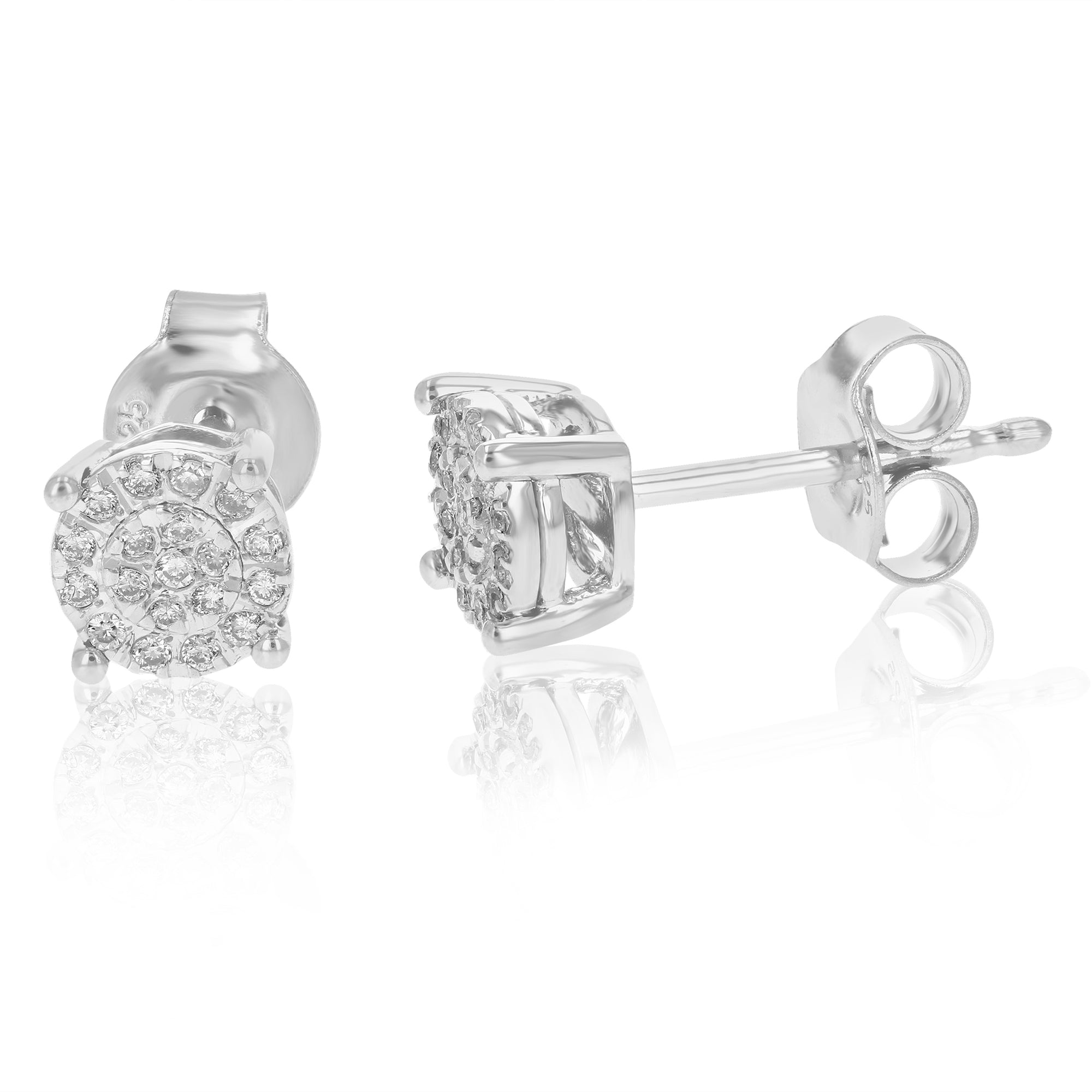 1/8 cttw Stud Earrings for Women, Round Lab Grown Diamond Stud Earrings in .925 Sterling Silver, Prong Setting