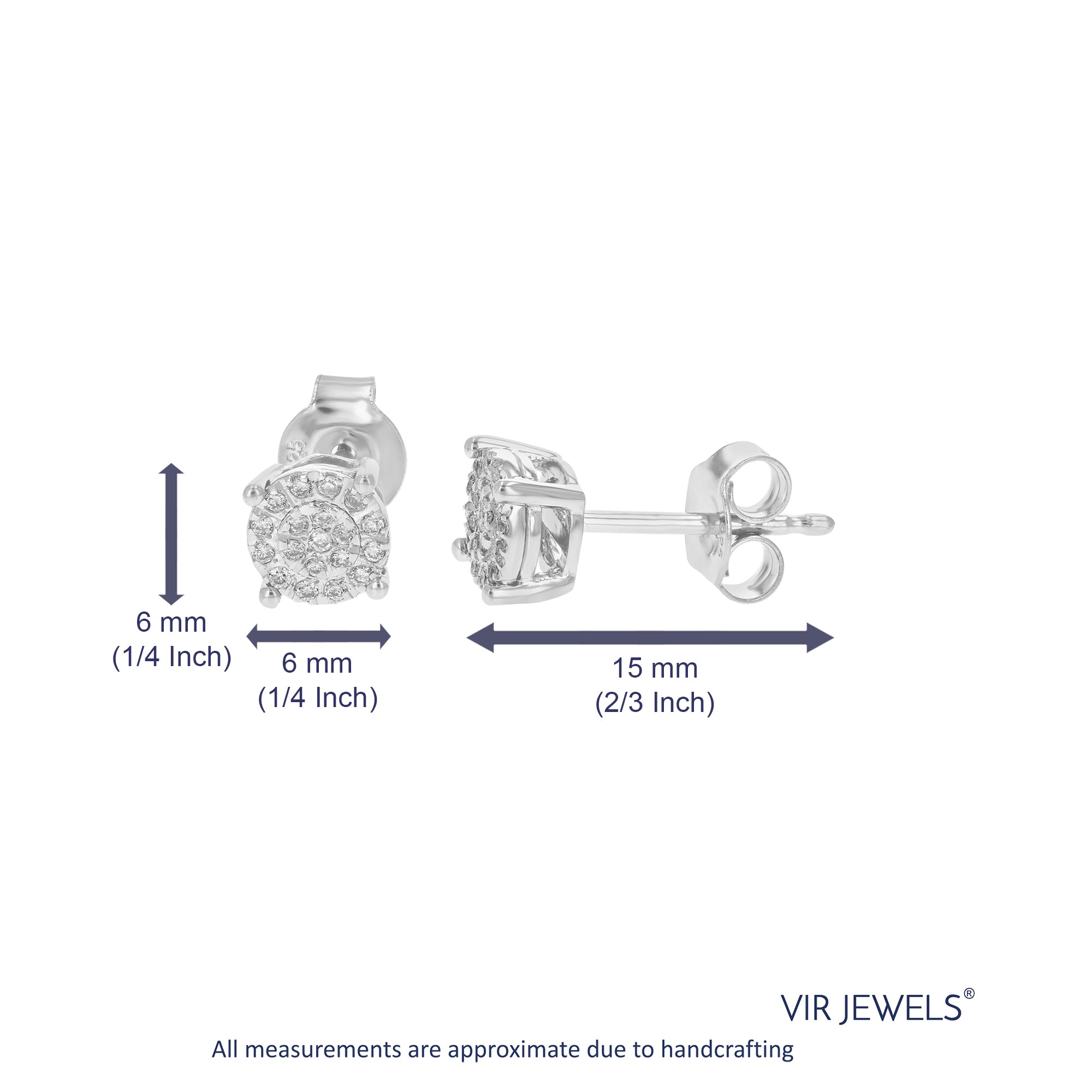 1/8 cttw Stud Earrings for Women, Round Lab Grown Diamond Stud Earrings in .925 Sterling Silver, Prong Setting