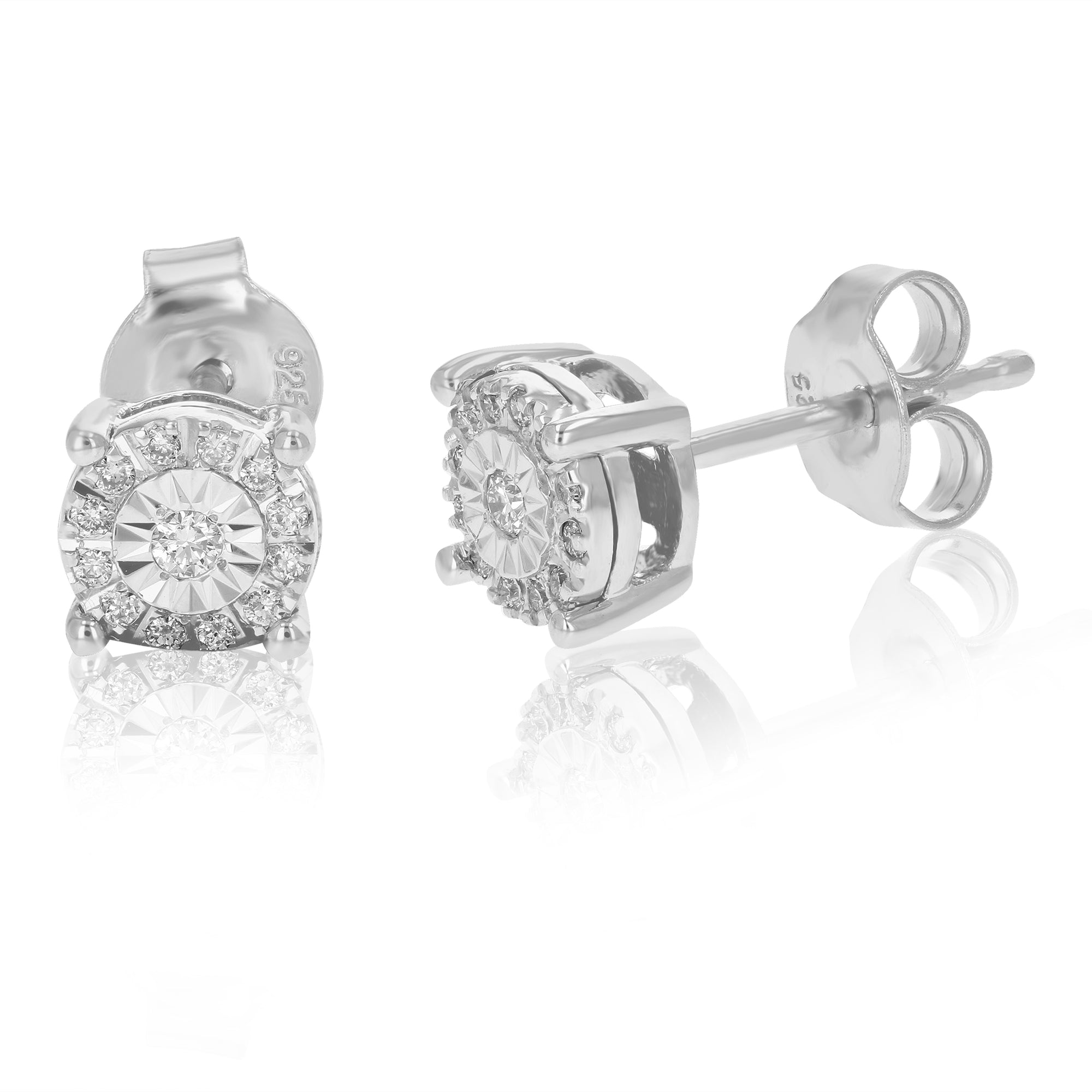 1/8 cttw Stud Earrings for Women, Round Lab Grown Diamond Stud Earrings in .925 Sterling Silver, Prong Setting