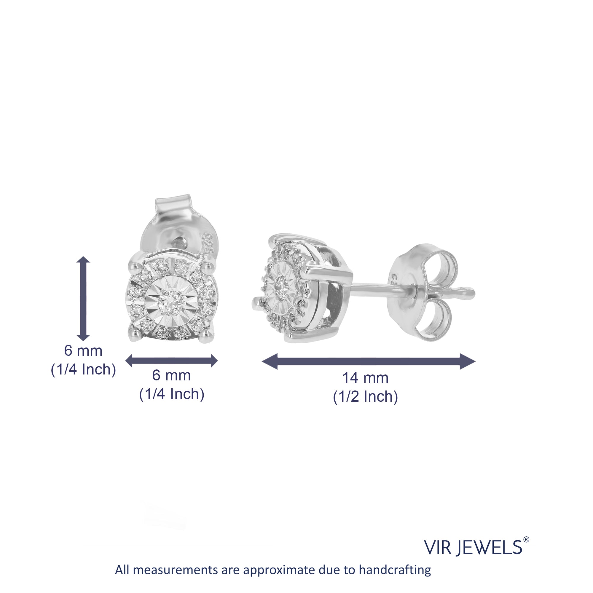 1/8 cttw Stud Earrings for Women, Round Lab Grown Diamond Stud Earrings in .925 Sterling Silver, Prong Setting