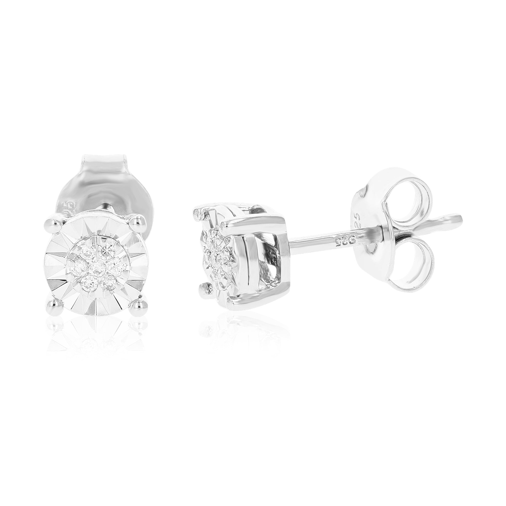 1/20 cttw Stud Earrings for Women, Round Lab Grown Diamond Stud Earrings in .925 Sterling Silver, Prong Setting